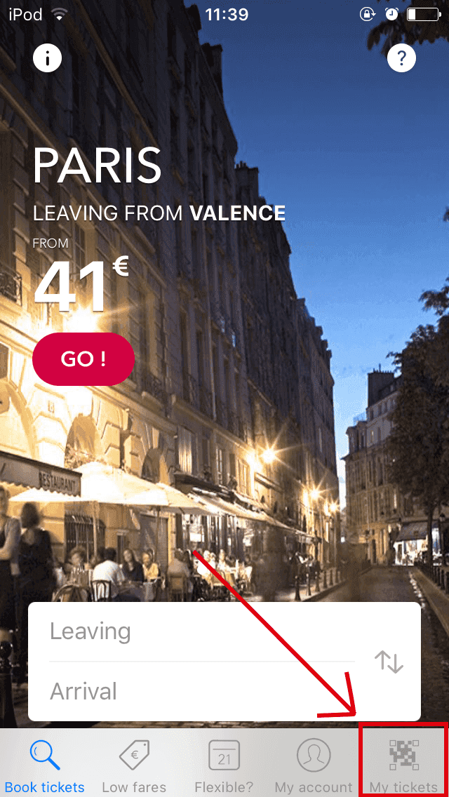 SNCF VOYAGEのアプリ画面