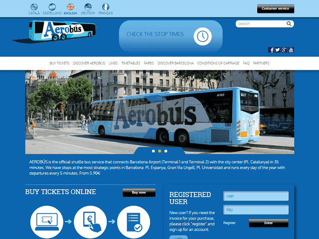 バルセロナの空港バスのウェブページ