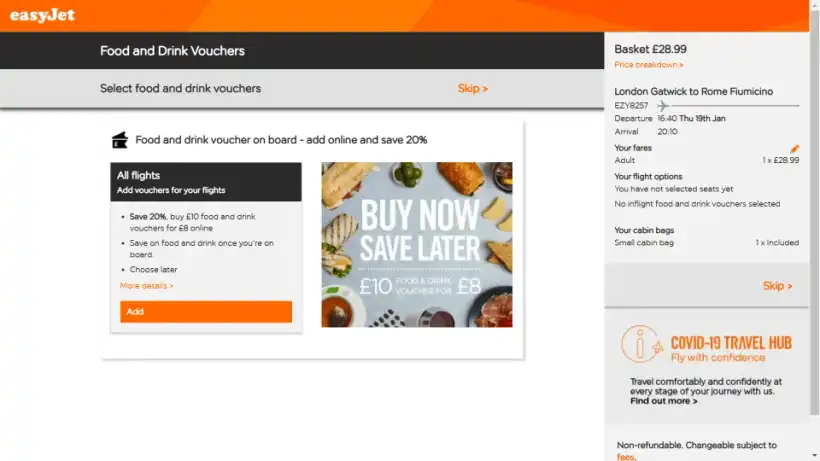 easyJet予約画面